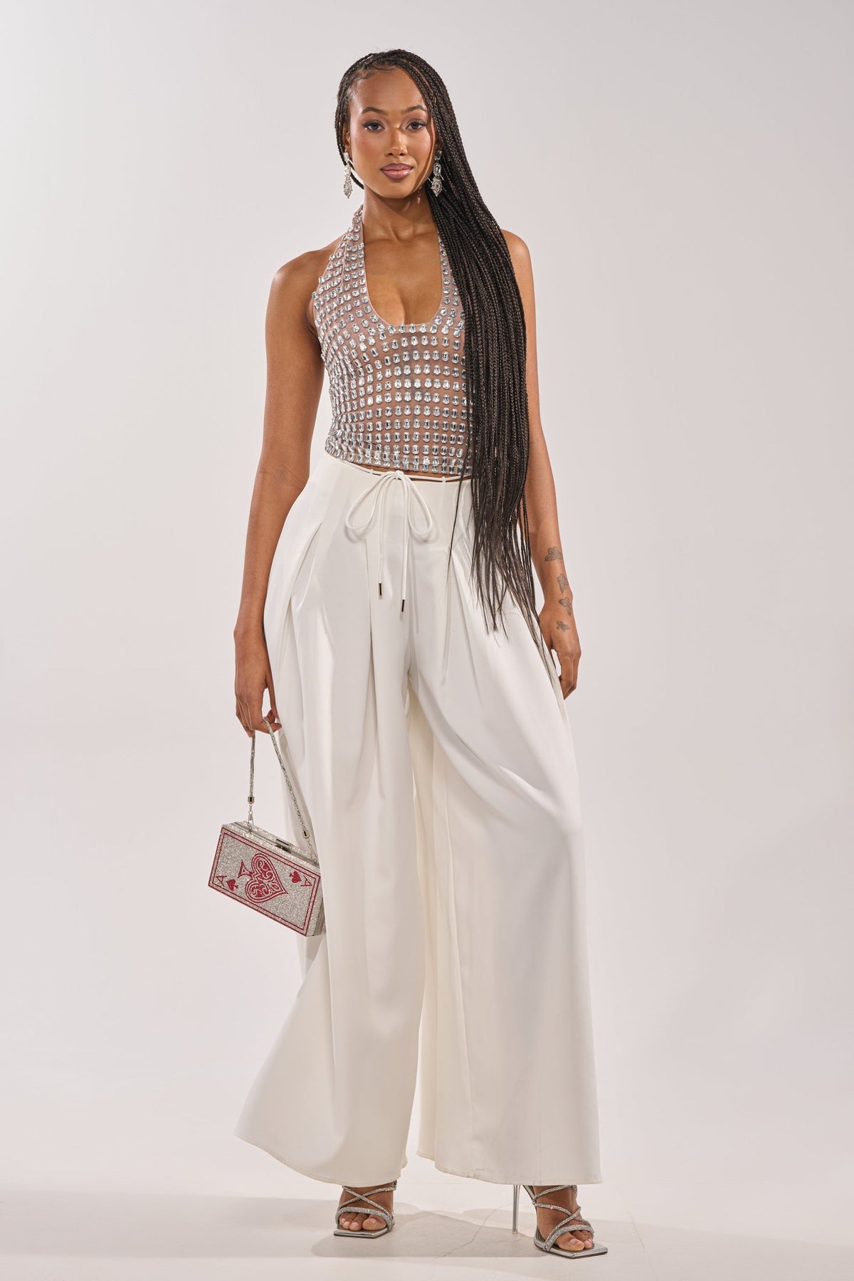 SPARKLING LIGHTS RHINESTONE HALTER TOP