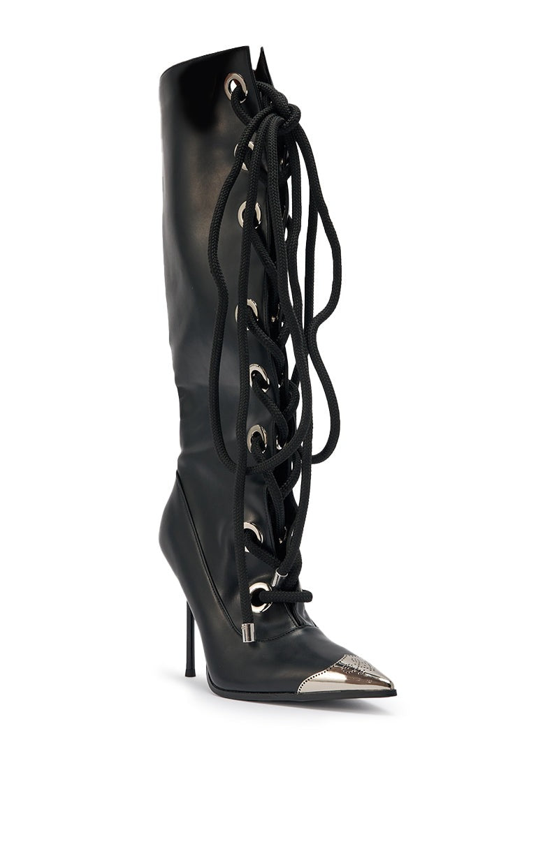 AKIRA GOLD PANTOUM BLACK PU HARDWARE BOOT