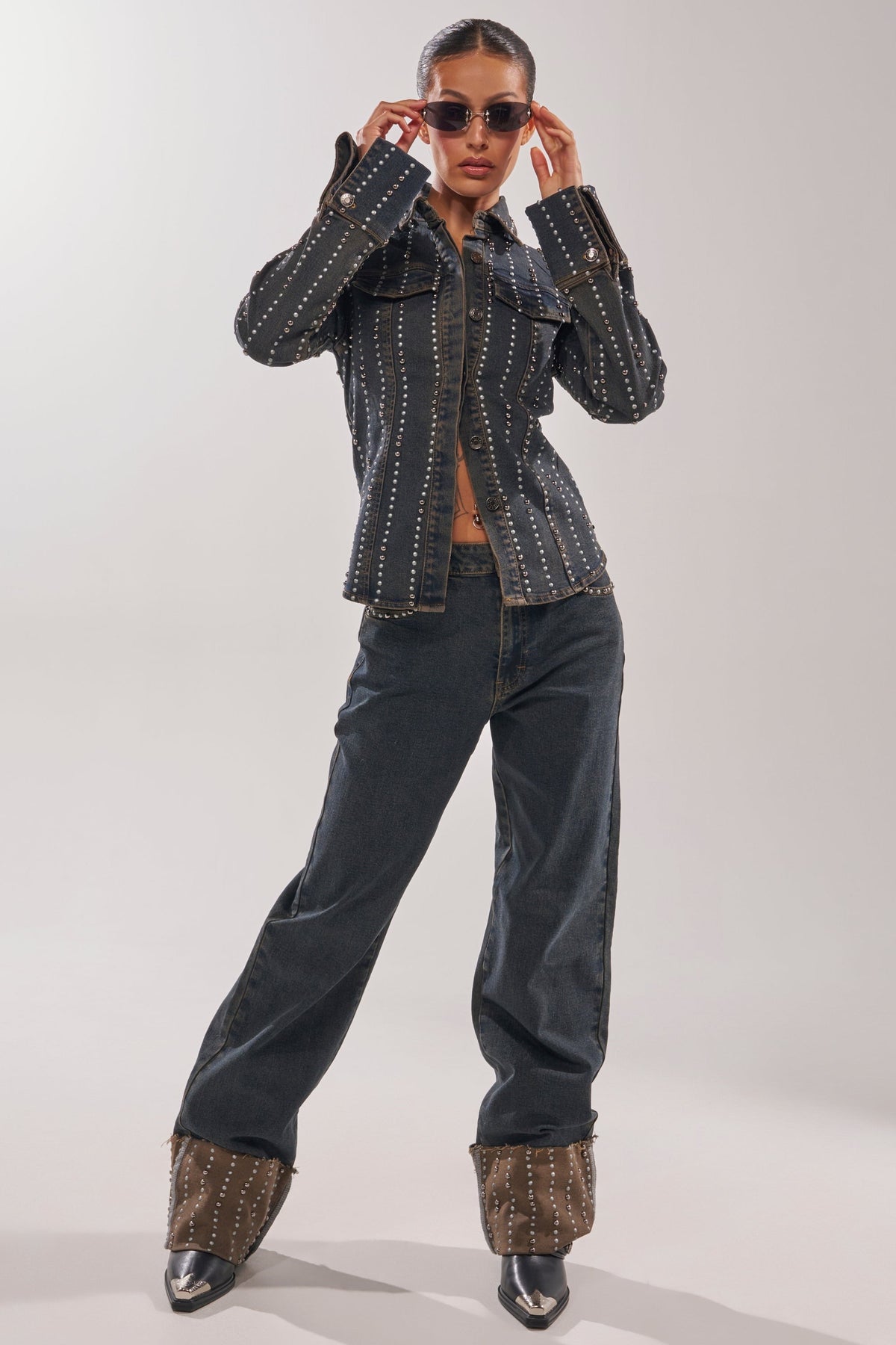 VANJA STUDDED WIDE LEG DENIM