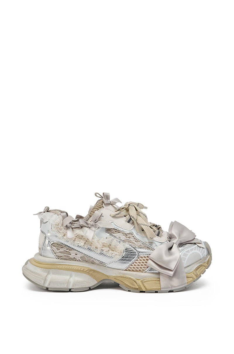 AZALEA WANG OCTAVIA WHITE BOW EMBELLISHED CHUNKY SNEAKER