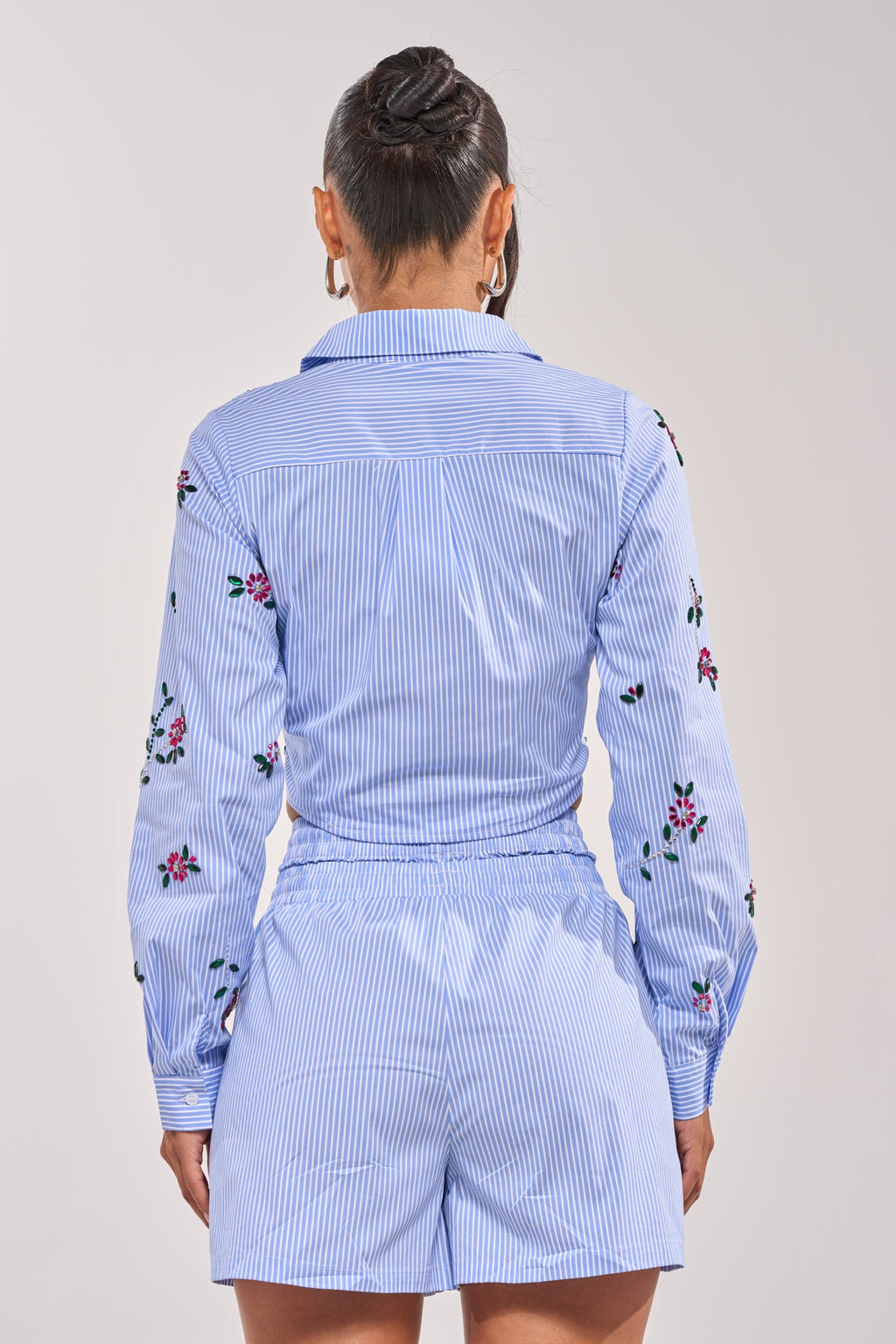JUNIE POPLIN RHINESTONE DETAIL BLOUSE