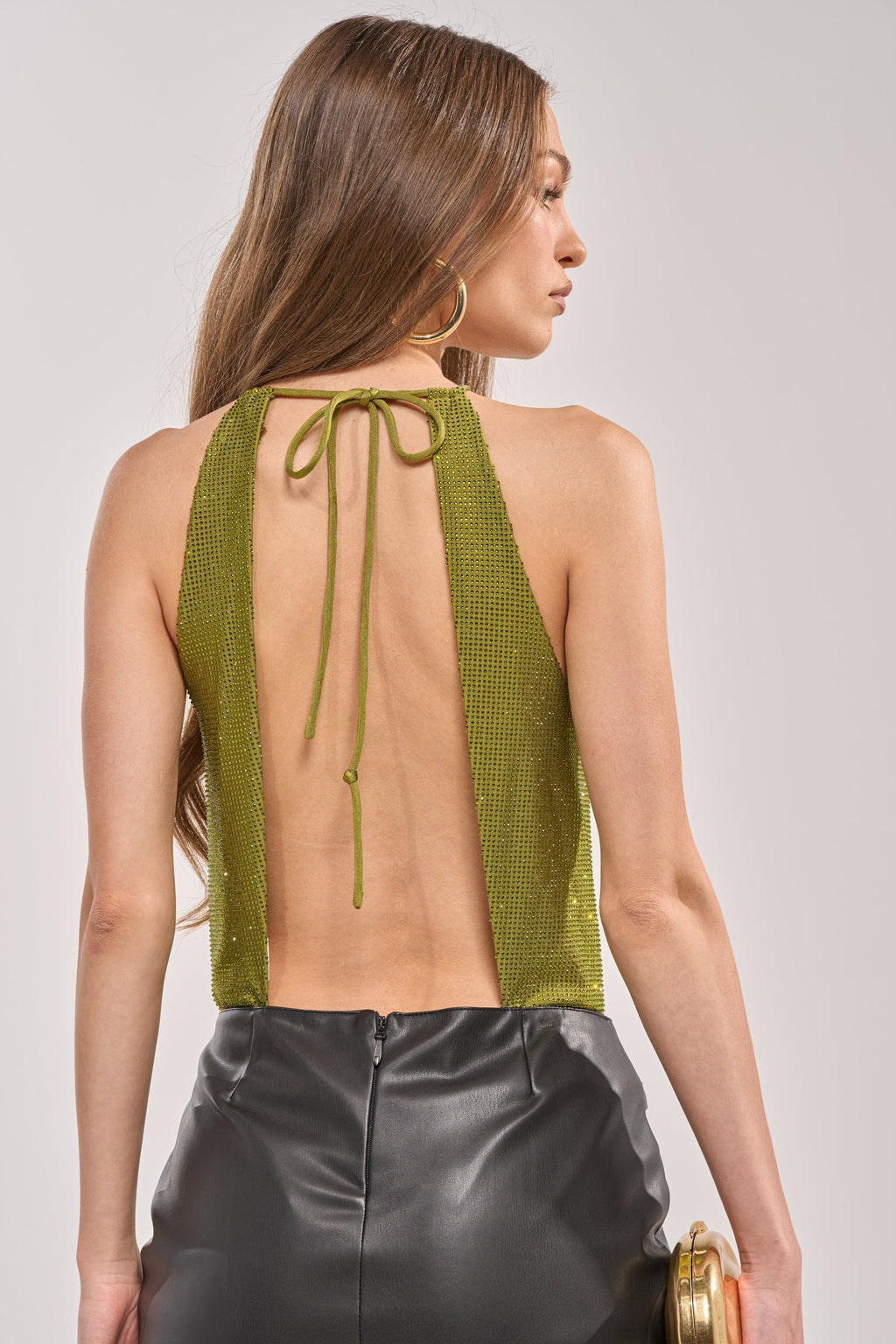 SHINING DOWN ON YOU RHINESTONE BODYSUIT IN GREEN