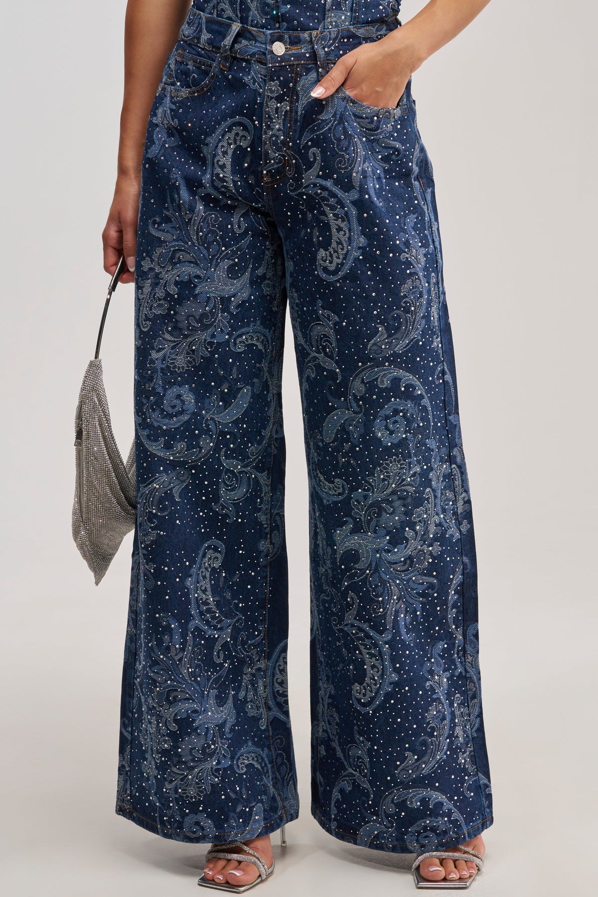 ELEVATED WIDE LEG DENIM WITH RHINESTONES