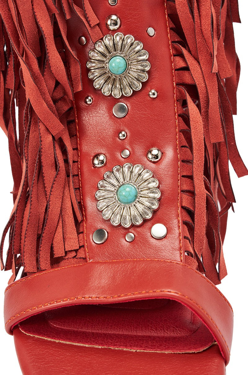 AZALEA WANG DUSTINE RED MULTI GLADIATOR EMBELLISHED SANDAL