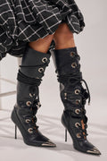 AKIRA GOLD PANTOUM BLACK PU HARDWARE BOOT