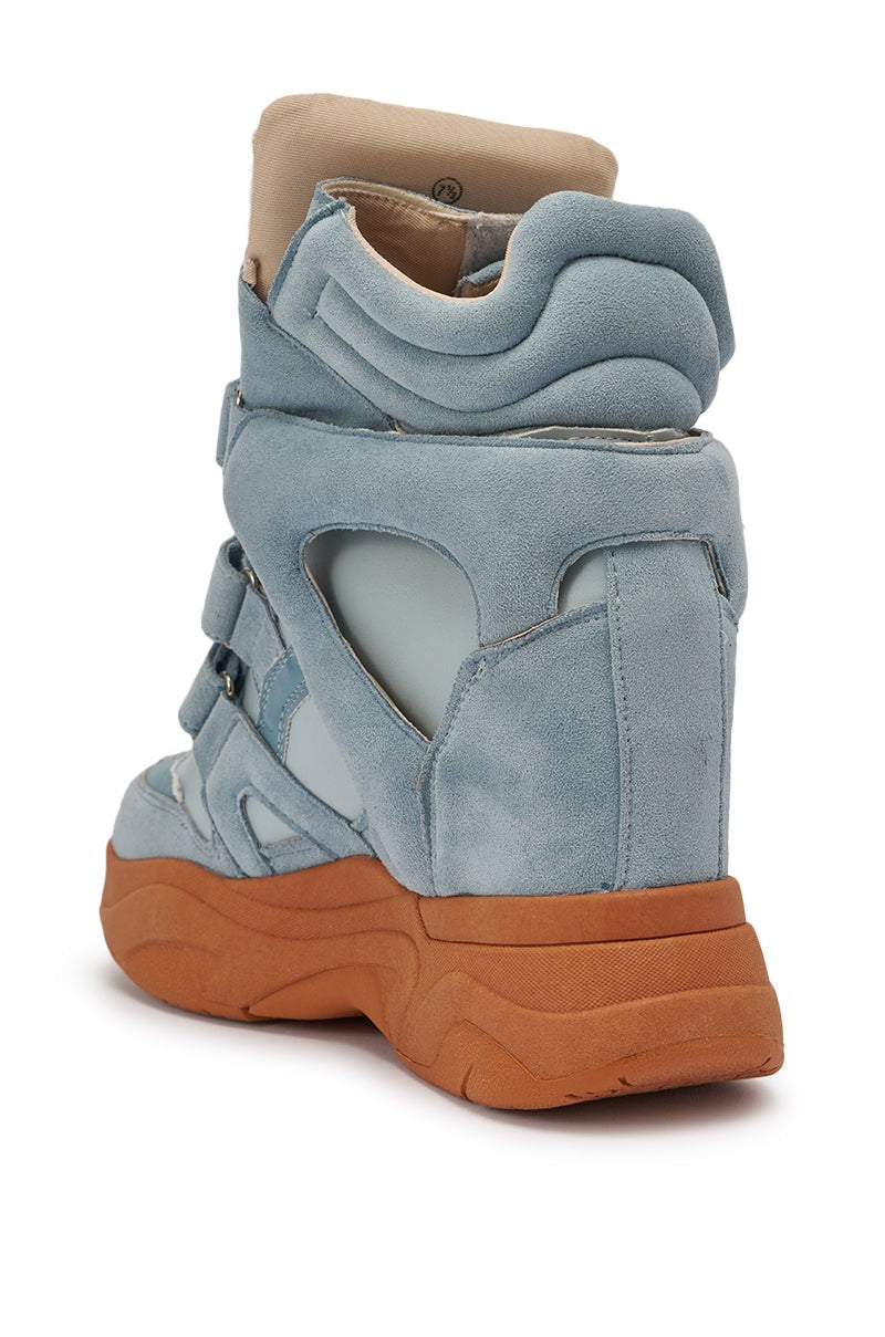 MARANTO BLUE WEDGE FAUX SUEDE SNEAKER