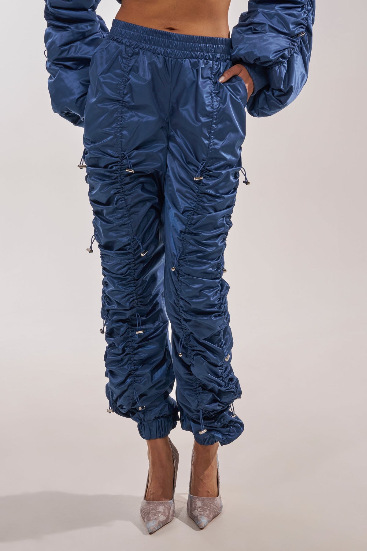 NOT TIME FOR GAMES RUCHED JOGGER IN NAVY