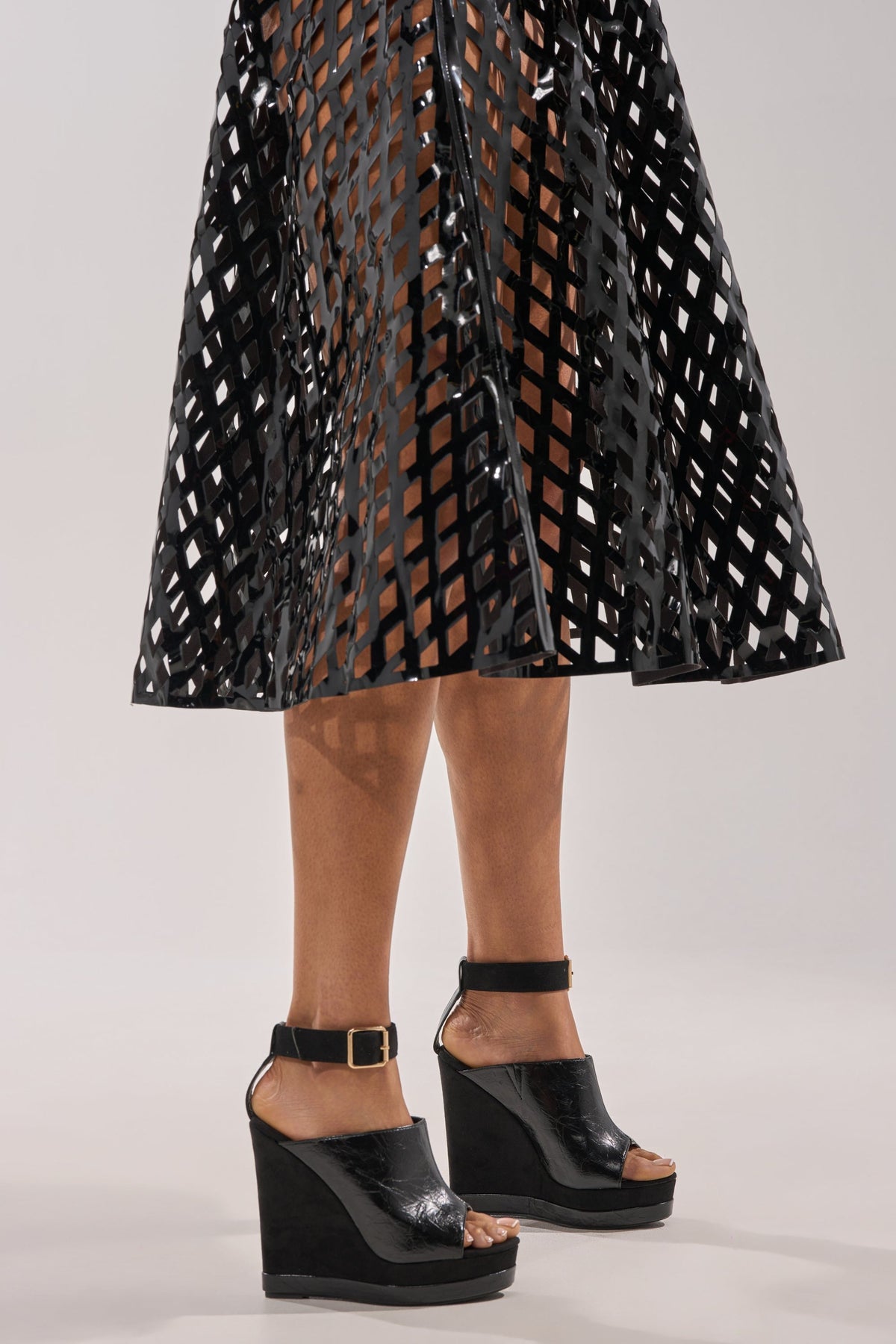AZALEA WANG TANA BLACK MIXED MATERIAL WEDGE