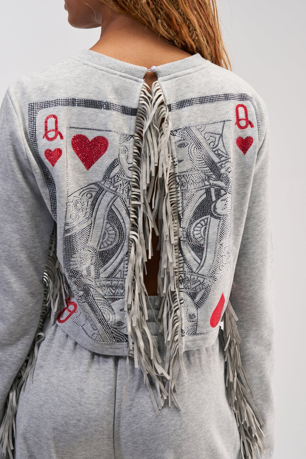 PLAYING CARDS CROP SWEATSHIRT IN HEATHER GREY