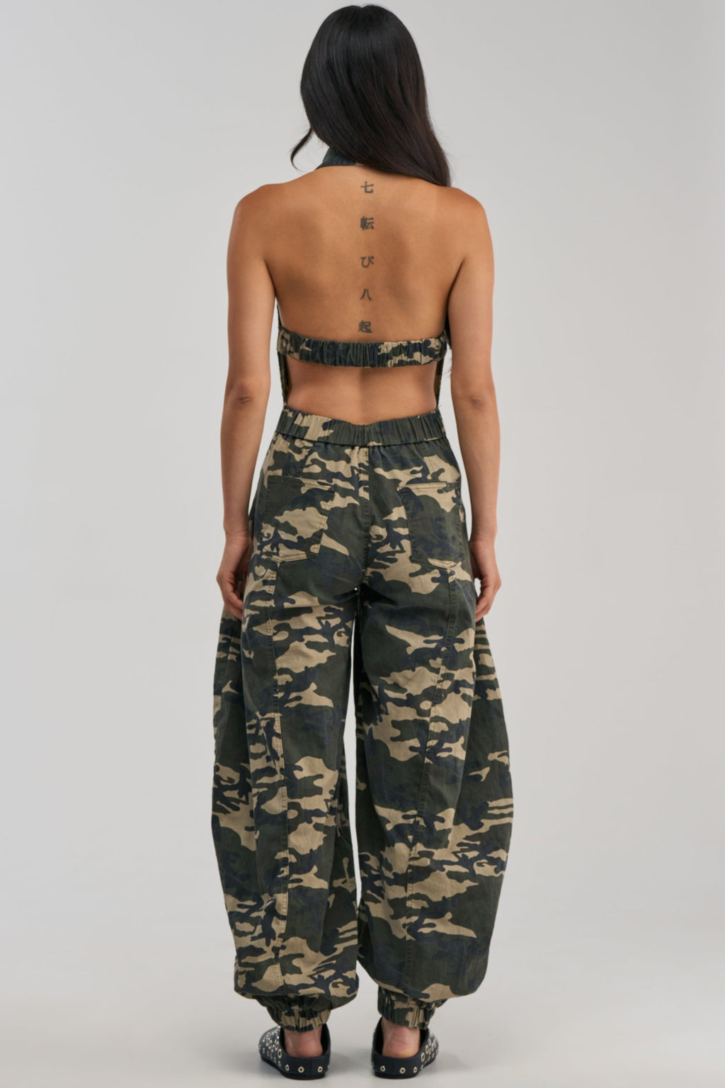 COUNT ME IN CAMO HALTER JUMPSUIT
