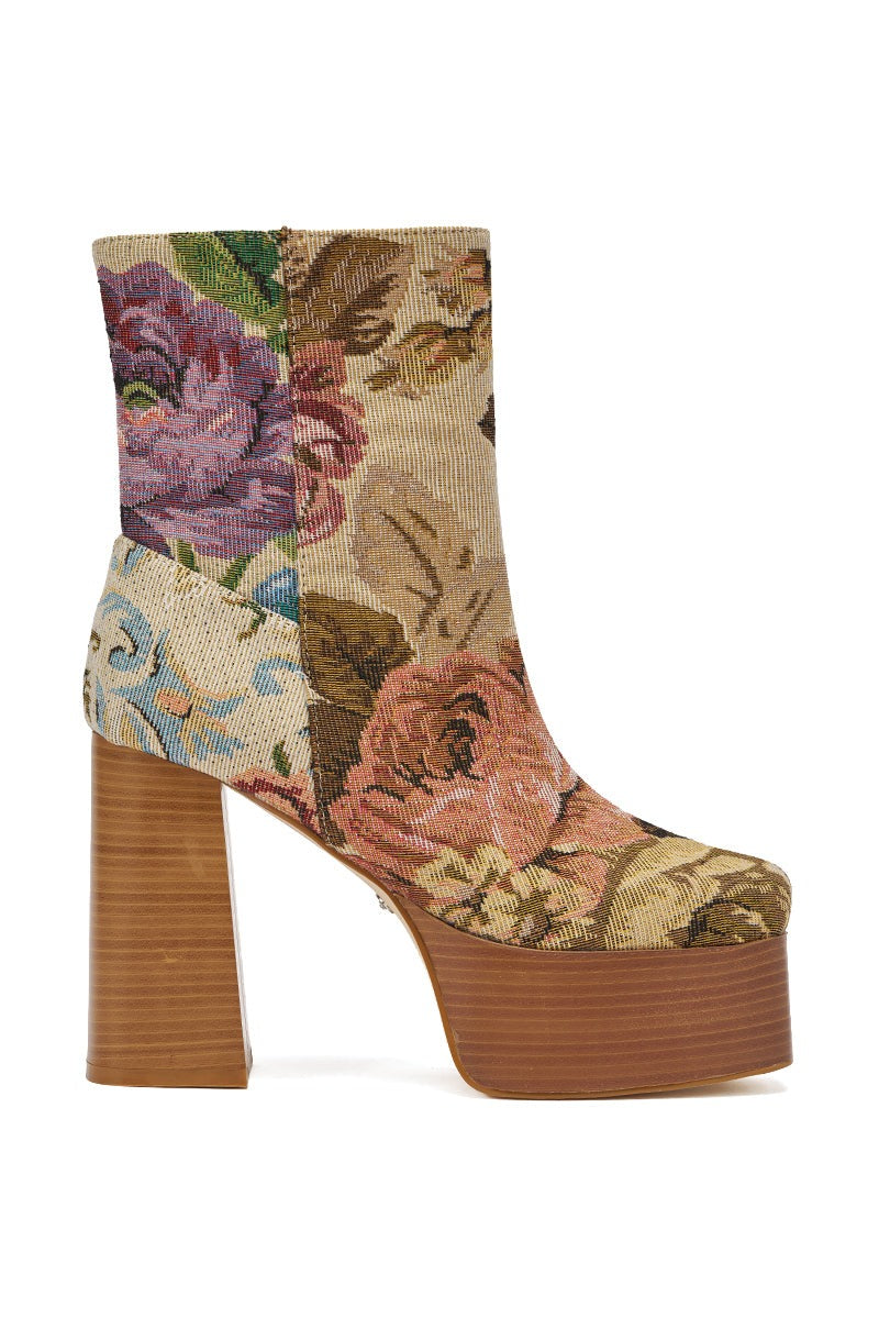 AZALEA WANG ZILPAH FLORAL BROCADE BOOTIE