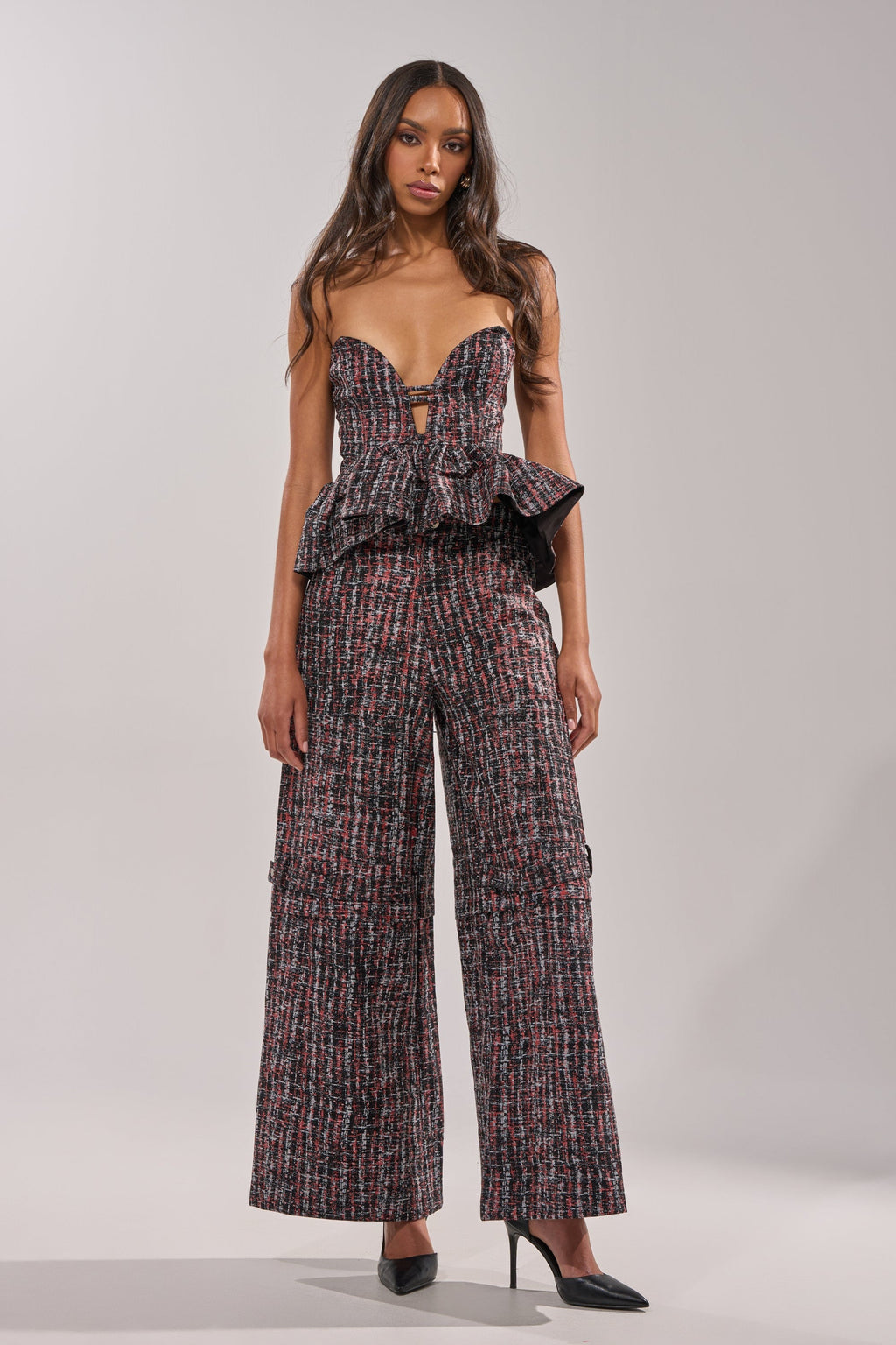 WORK IT FAUX LEATHER PLAID TROUSER