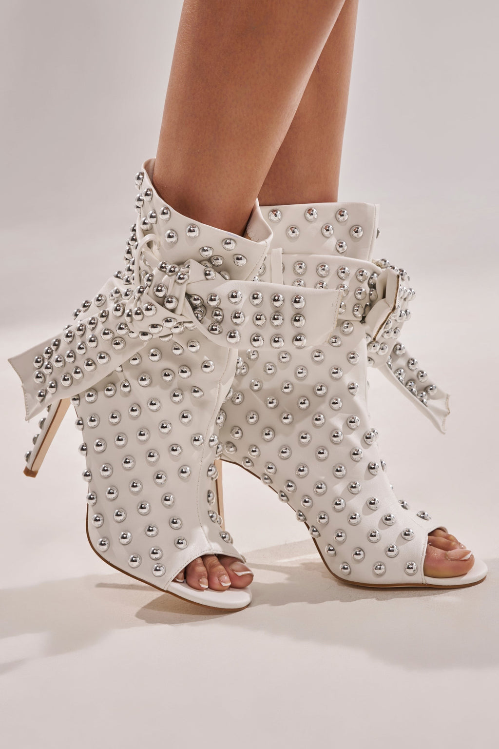 AZALEA WANG PRIS WHITE STUDDED OPEN TOE BOOTIE