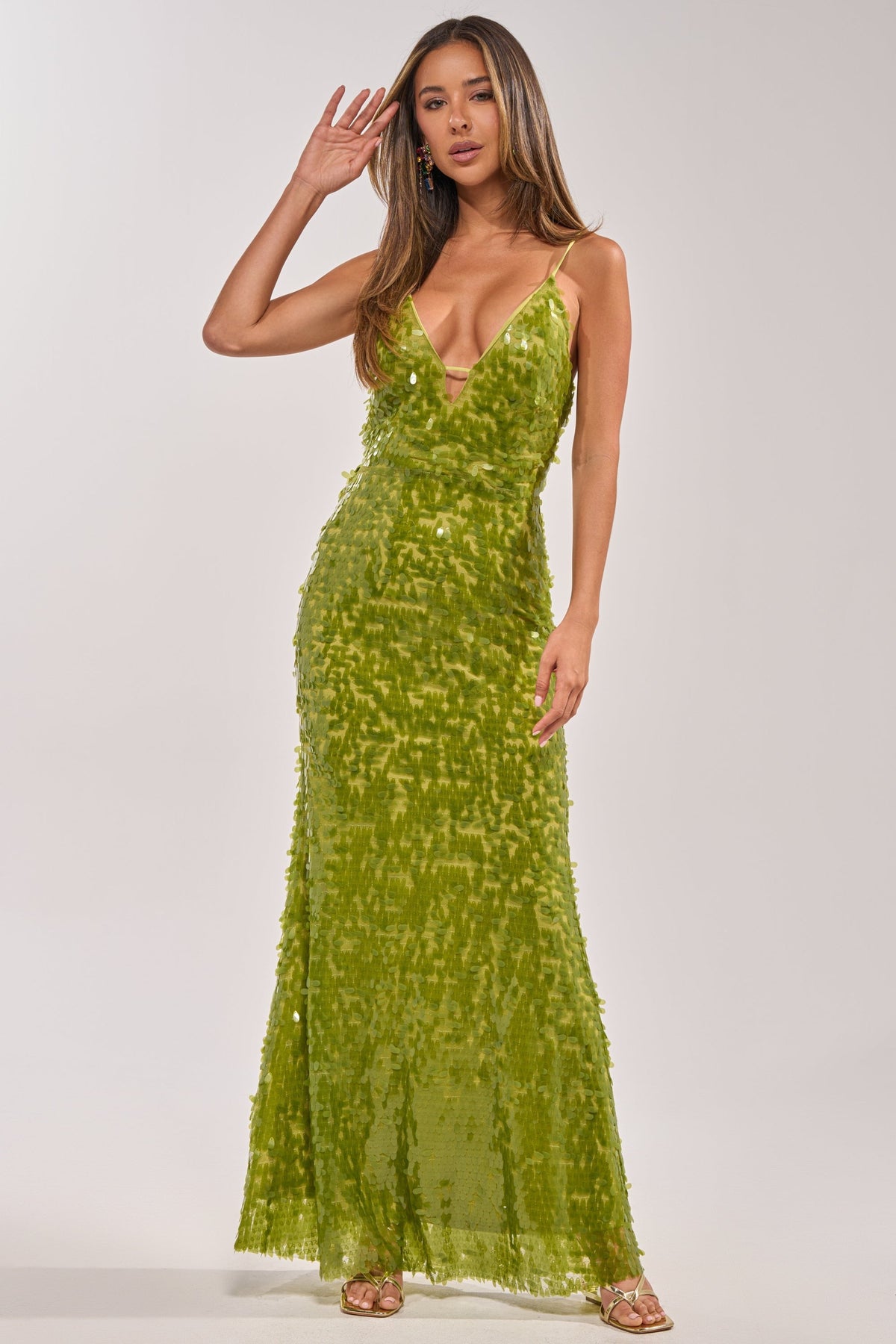 WILD CARD SEQUIN MAXI DRESS IN LIME