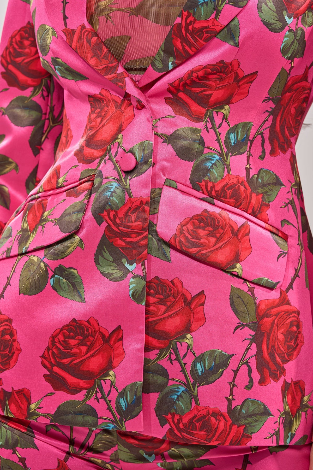 DOZEN ROSES SATIN BLAZER IN FUCHSIA