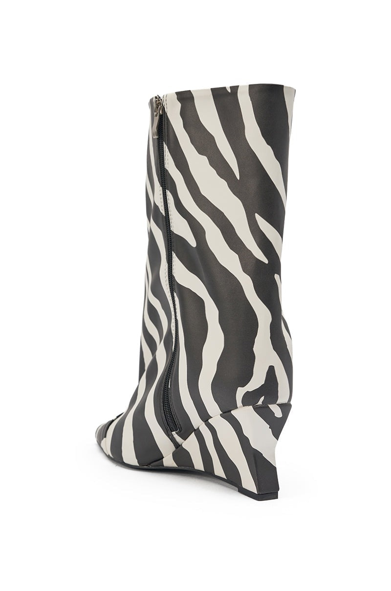 AZALEA WANG VINCI ZEBRA PU PRINT WEDGE BOOTIE