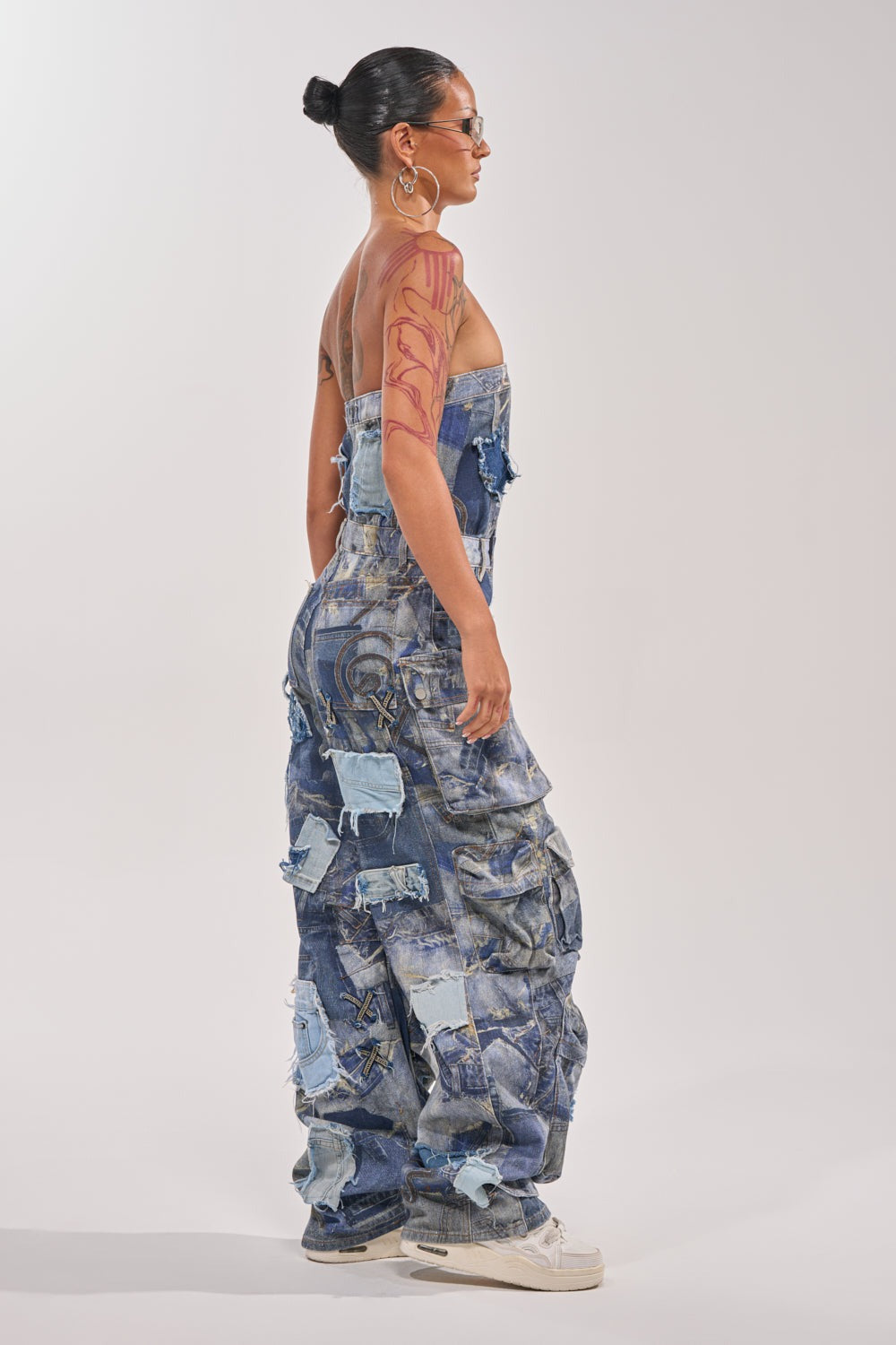 PATCHWORK DENIM ON DENIM JUMPSUIT