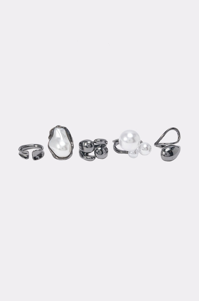 CHROME CRUSH PEARL RING SET