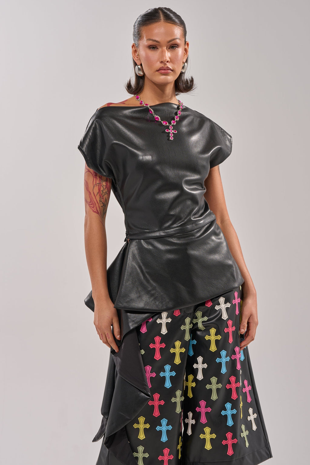 ALEXA FAUX LEATHER BLOUSE