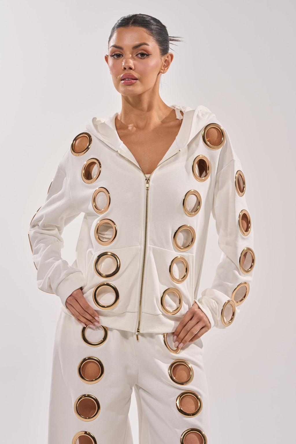 THROUGH THE NIGHT SWEATSHIRT WITH HOLES IN WHITE
