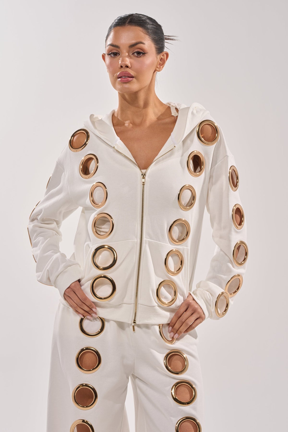 THROUGH THE NIGHT SWEATSHIRT WITH HOLES IN WHITE