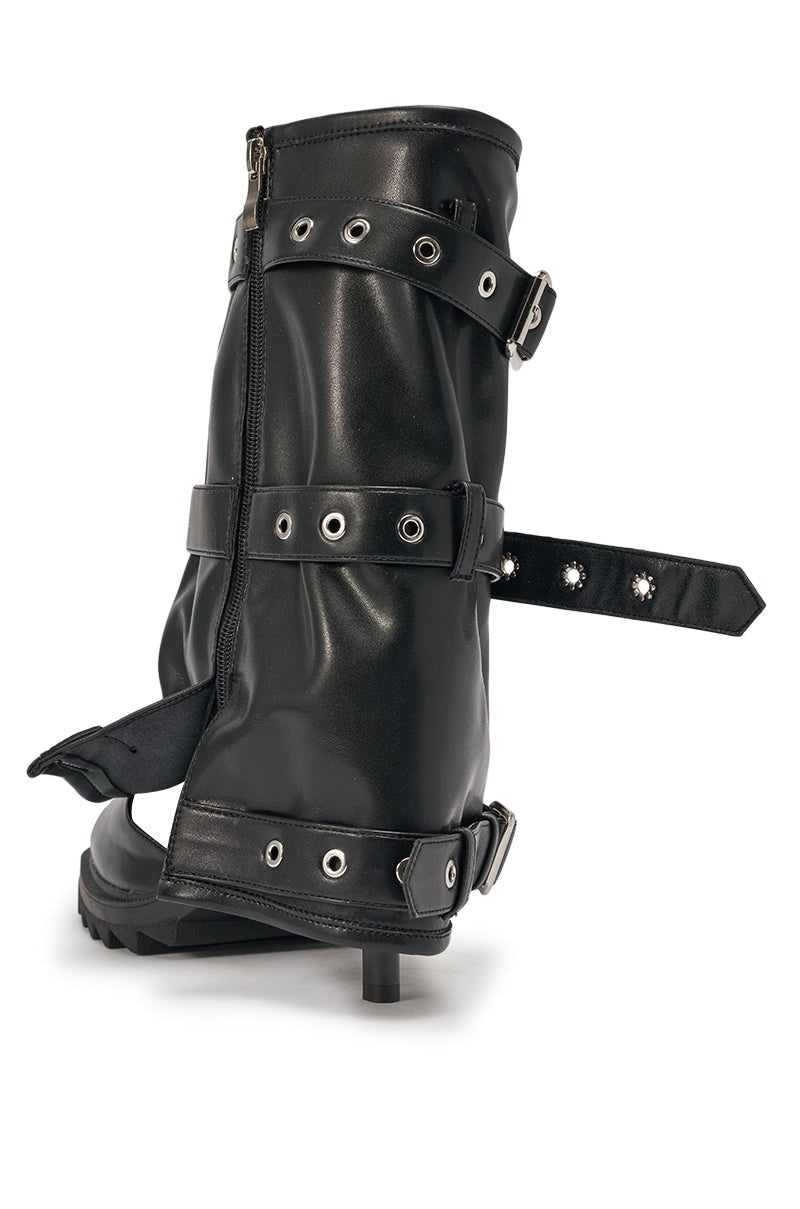 AZALEA WANG AMES BLACK PU HARDWARE EMBELLISHED STILETTO BOOTIE