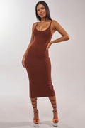 REYNA MIDI BODYCON DRESS IN BROWN