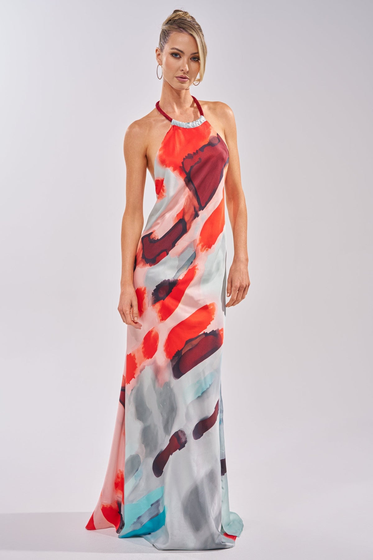 CHIC IS ME SATIN MAXI DRESS IN MULTI