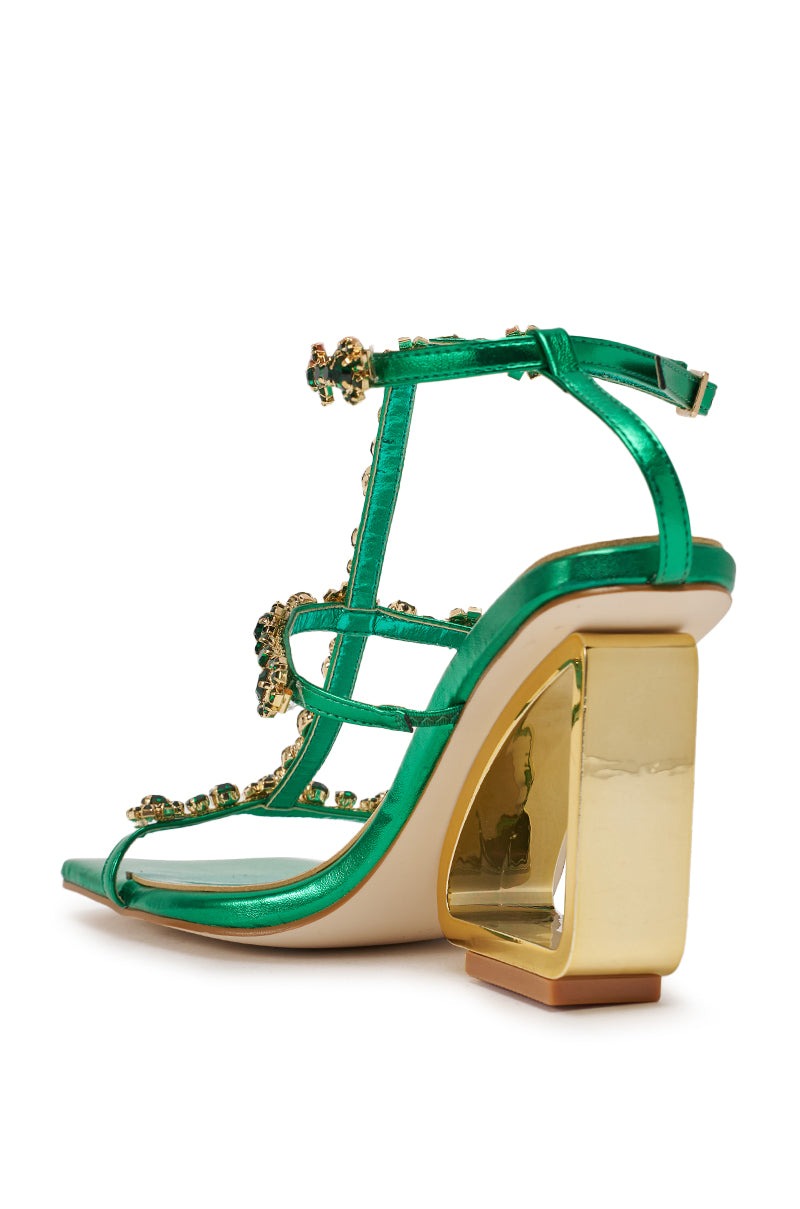 AZALEA WANG SCHANTELLE GREEN EMBELLISHED UPPER WEDGE SANDAL