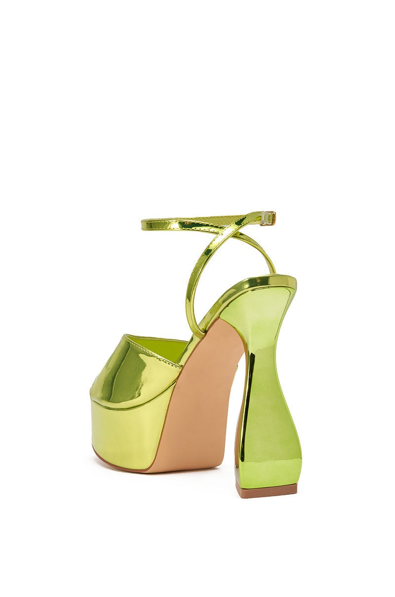 AKIRA GOLD NEWTON GREEN BLOCK HEEL SANDAL