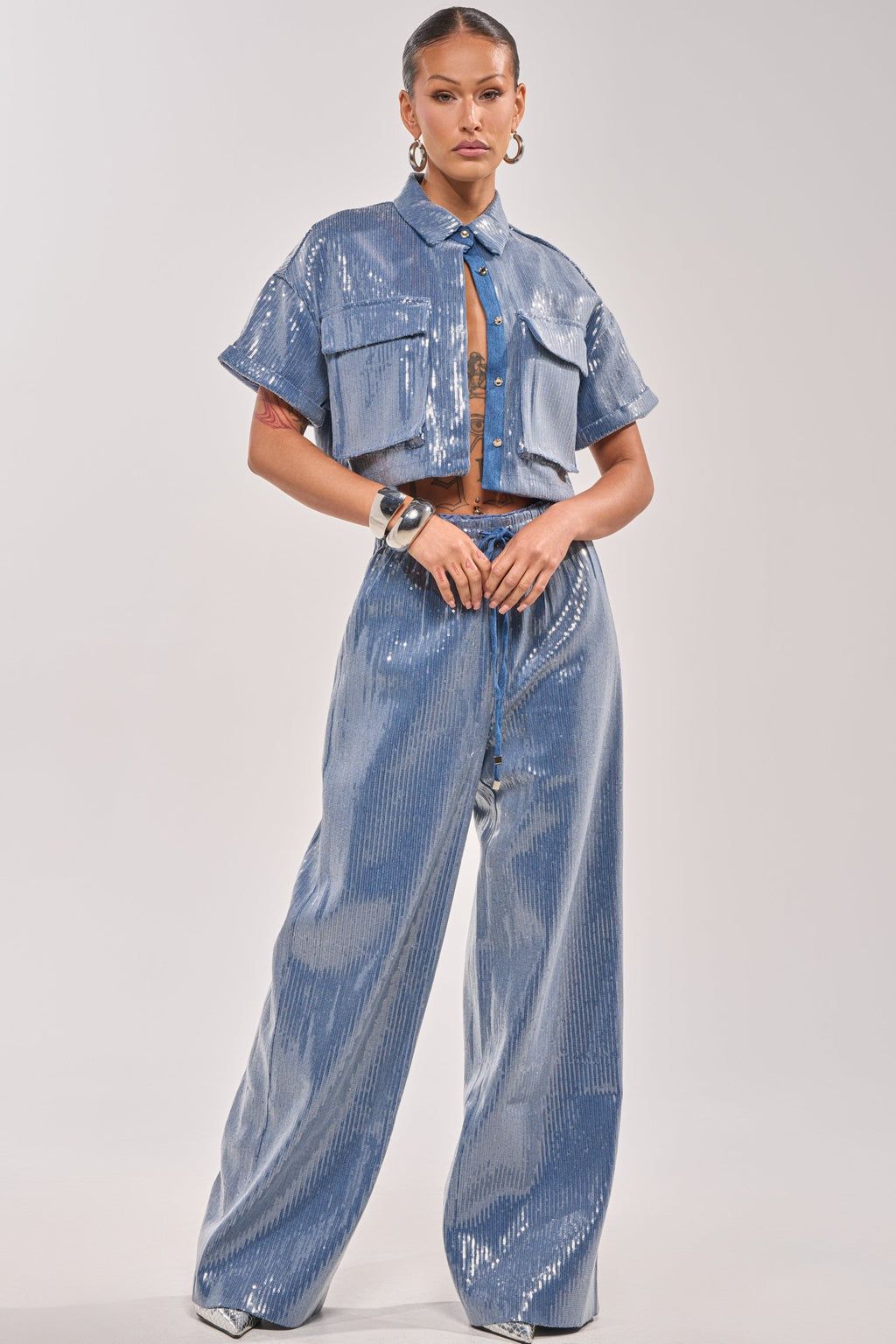 SHAKE IT GIRL SEQUIN WIDE LEG JOGGER