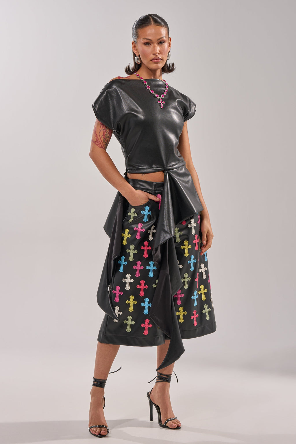 ALEXA FAUX LEATHER BLOUSE