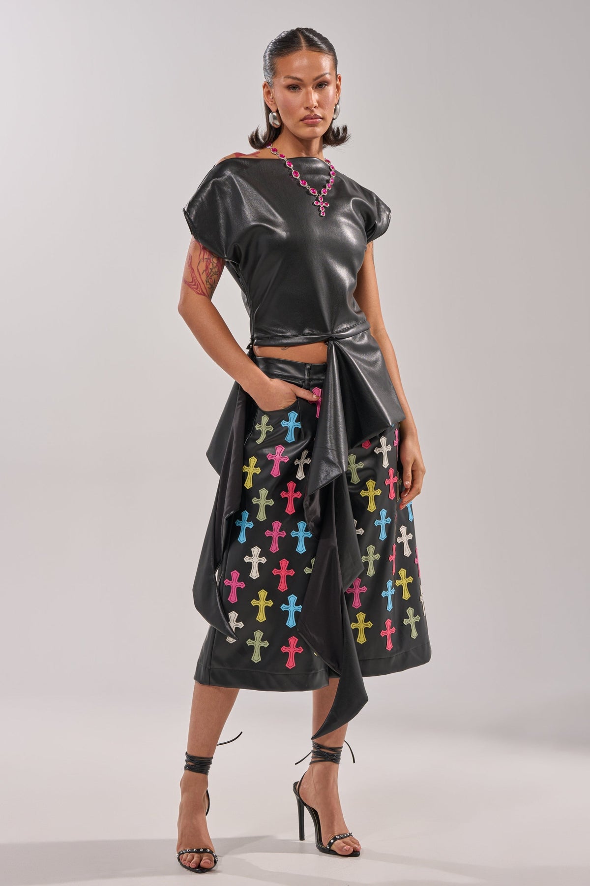 ALEXA FAUX LEATHER BLOUSE