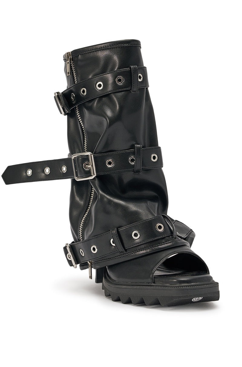 AZALEA WANG AMES BLACK PU HARDWARE EMBELLISHED STILETTO BOOTIE