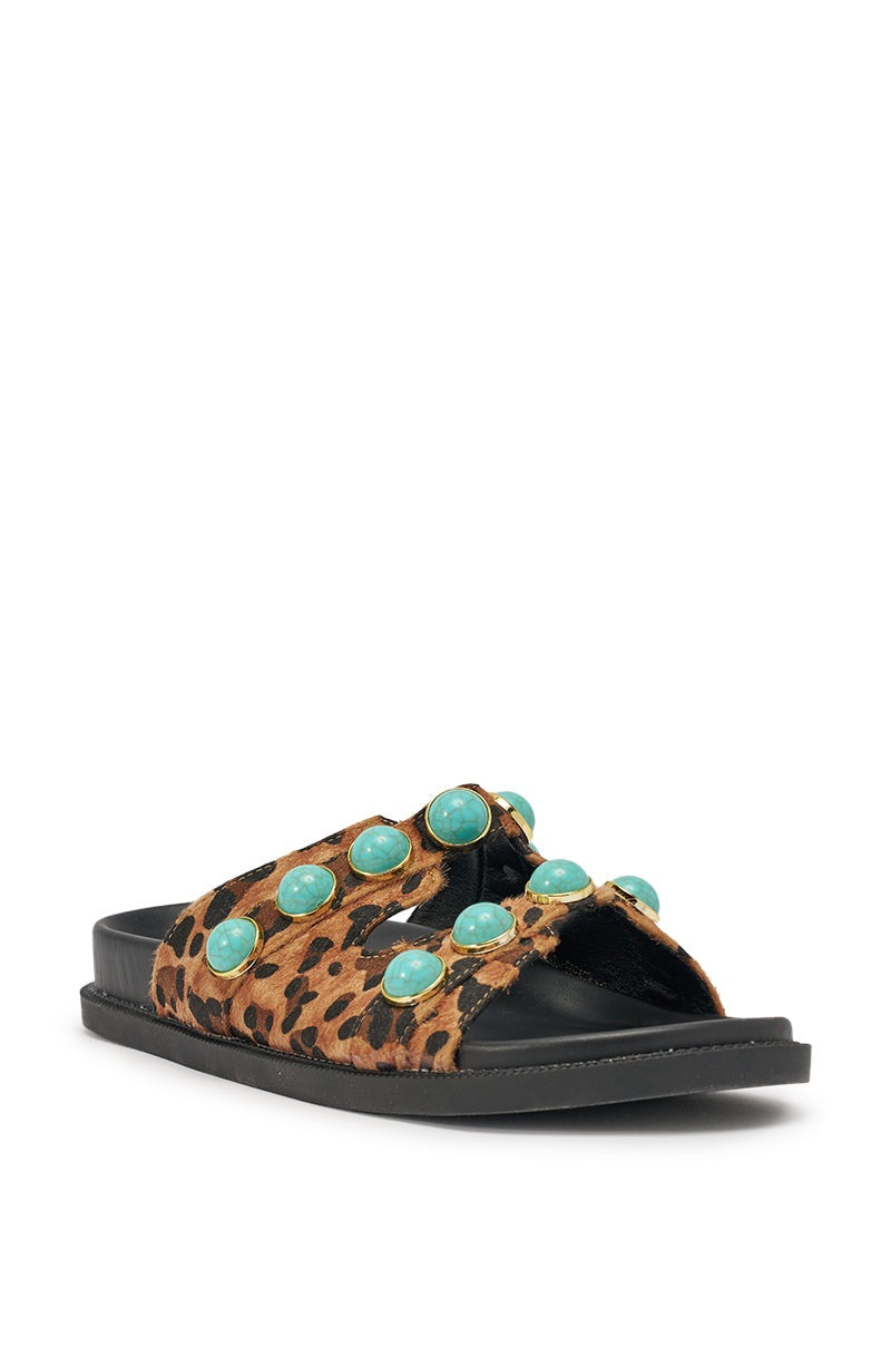 AZALEA WANG UZUMATI LEOPARD SLIP ON SANDAL WITH STONES