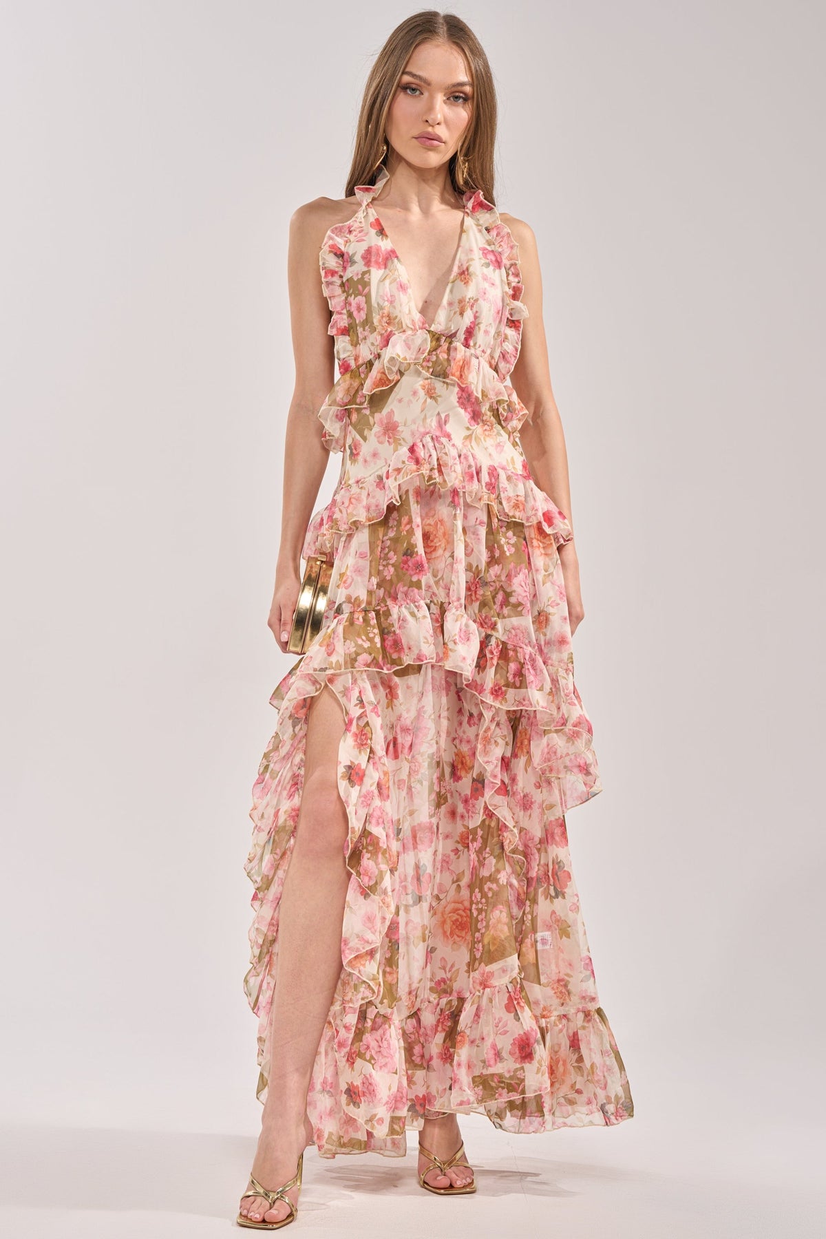 SUMMER STROLL FLORAL CHIFFON MAXI DRESS