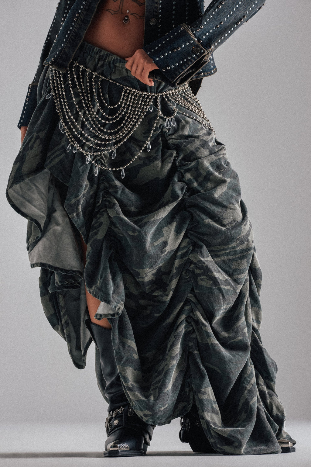 LETS CHANGE IT UP RUCHED MIDI SKIRT IN CAMO