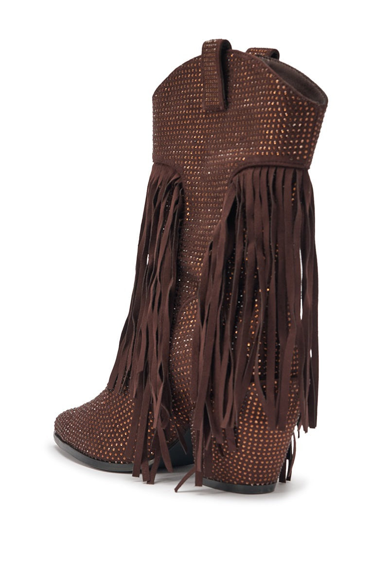 AKIRA GOLD GREIANA BROWN RHINESTONE WESTERN BOOTIE