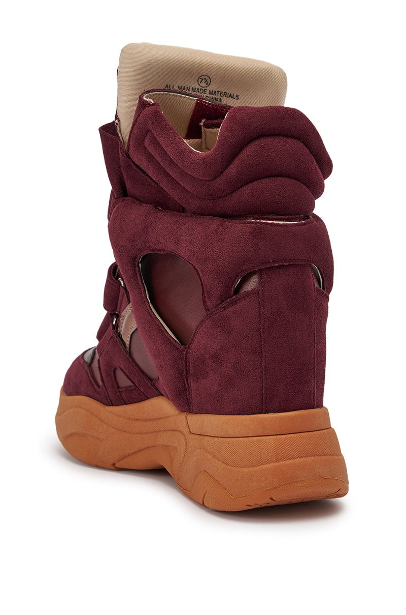MARANTO BURGUNDY WEDGE FAUX SUEDE SNEAKER