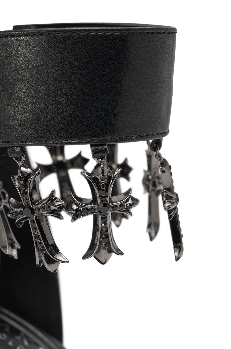 AKIRA GOLD CLERGY BLACK EMBELLISHED SEXY STRAP STILETTO HEEL
