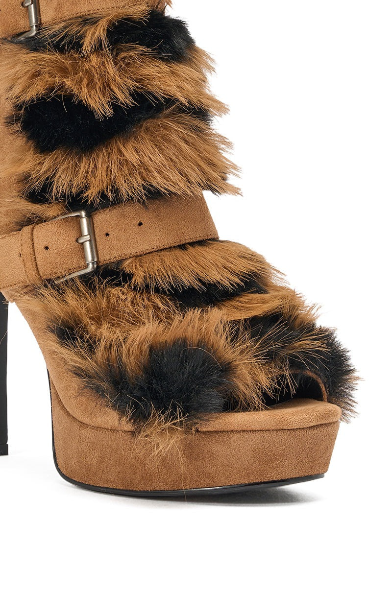 AKIRA GOLD SERIOUS BROWN FUR BOOTIE