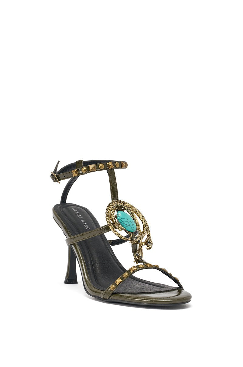 AZALEA WANG REPUTATION OLIVE PU EMBELLISHED STILETTO SANDAL
