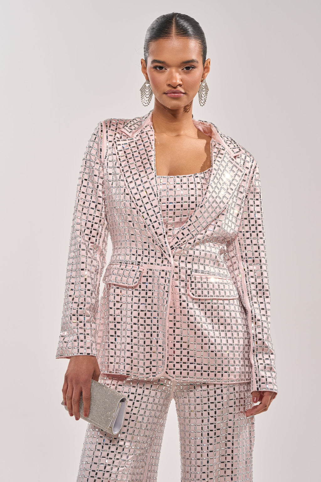 LILA EMBELLISHED SATIN BLAZER IN LIGHT PINK