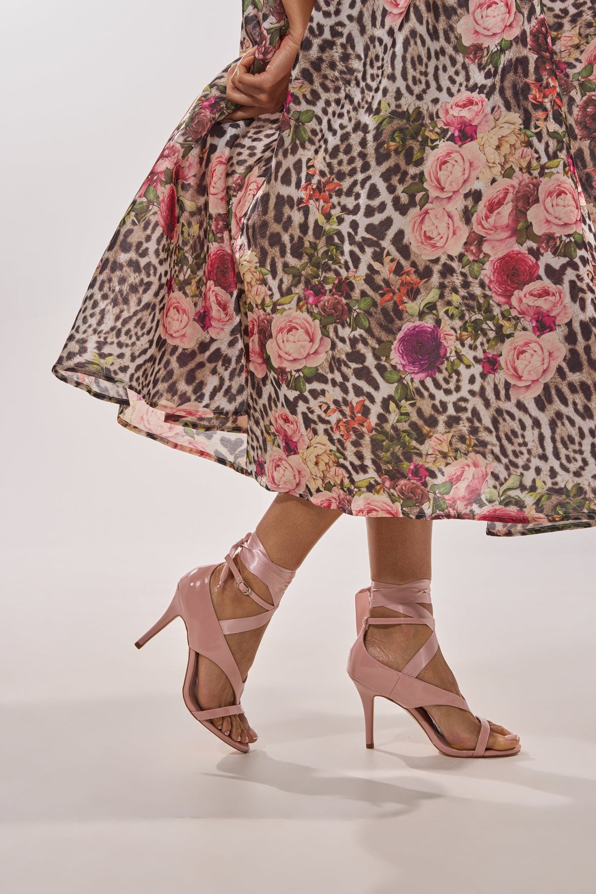 AKIRA GOLD SIEGER PINK PATENT WRAP UP BALLERINA STILETTO SANDAL