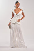 CALLED OUT SATIN PLEATED PALAZZO PANT IN WHITE