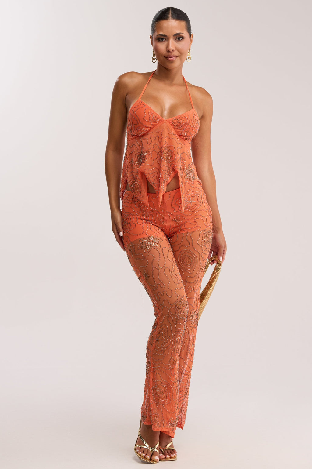 KATE EMBELLISHED MESH TOP IN ORANGE