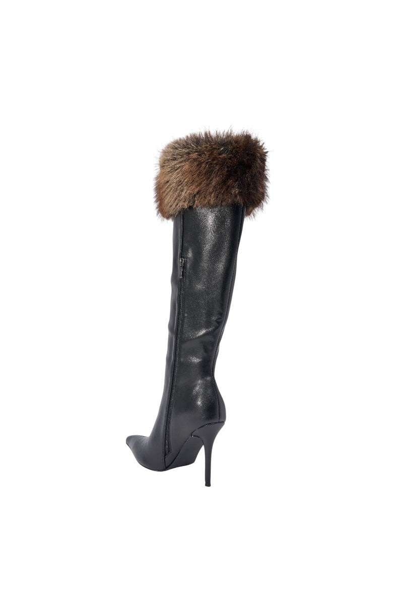 AZALEA WANG DOVE BLACK FUR TOPLINE BOOT