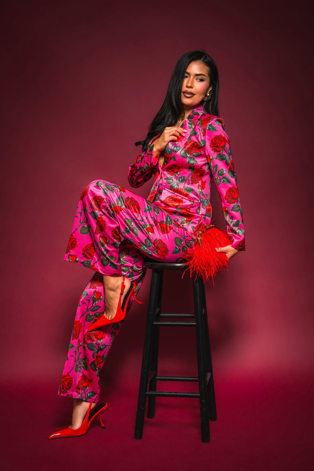 DOZEN ROSES SATIN BLAZER IN FUCHSIA