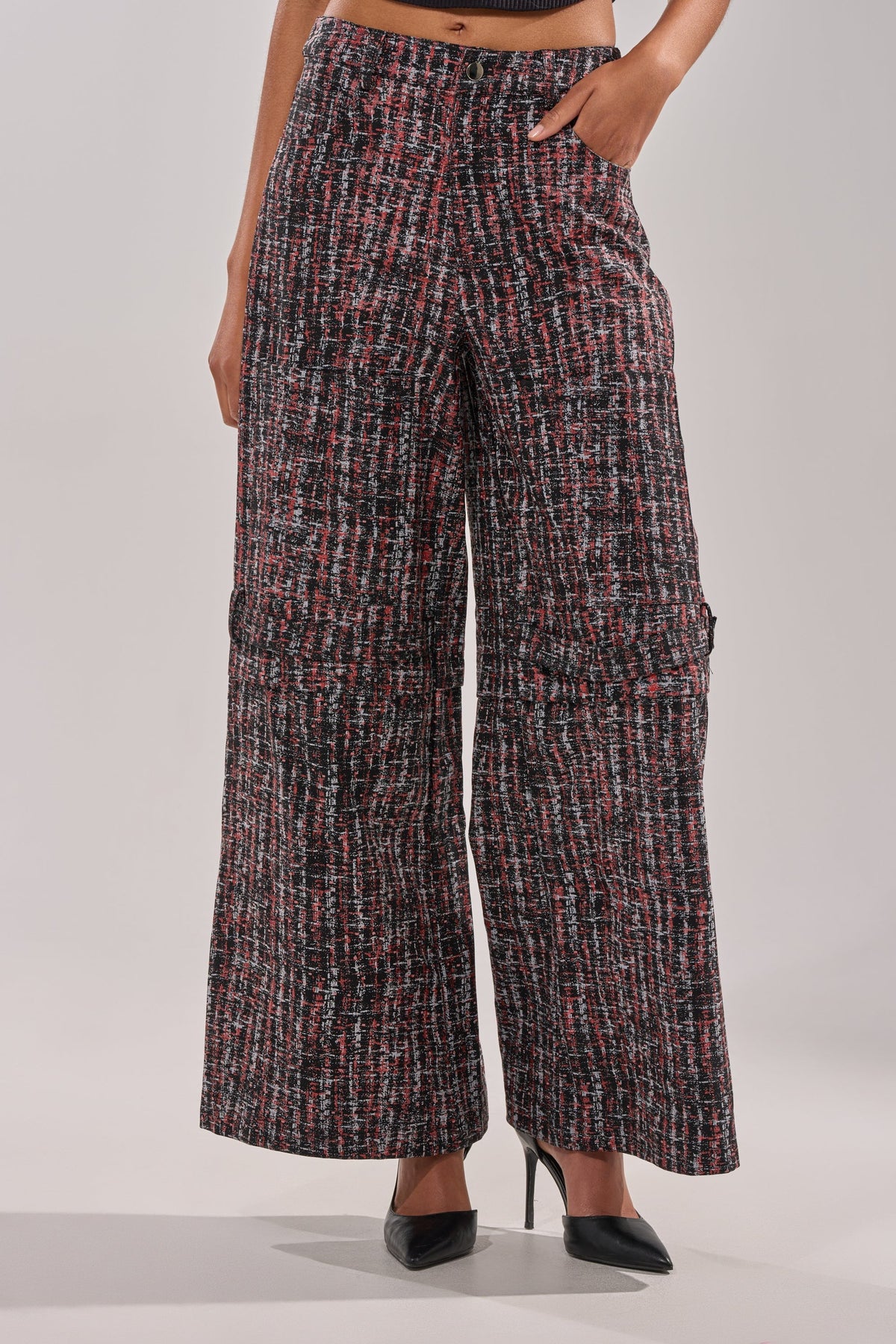 WORK IT FAUX LEATHER PLAID TROUSER