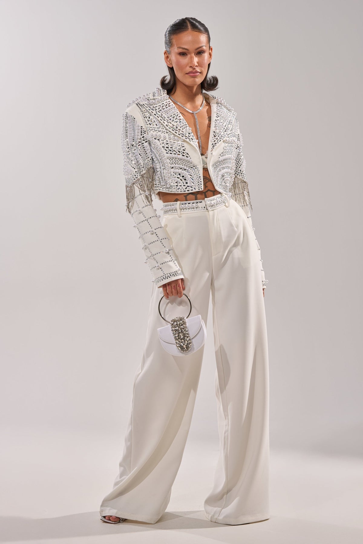 DIRTY MARTINI EMBELLISHED TROUSER IN WHITE